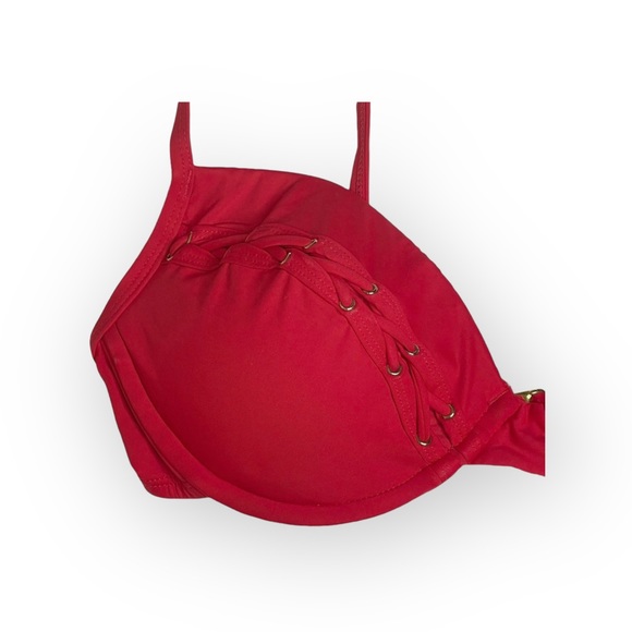 La Blanca ᯾ Whipstich Grommet Detailed Underwire Cup Bikini Top ᯾ Red ᯾ Large - Picture 8 of 16